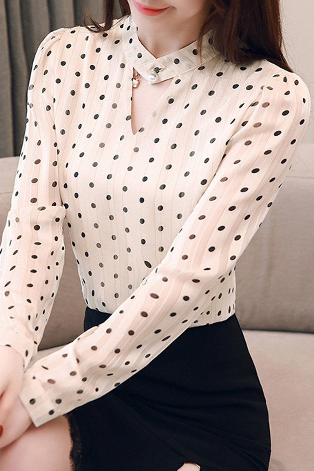 Women Keyhole Neck Printed Chiffon Shirt