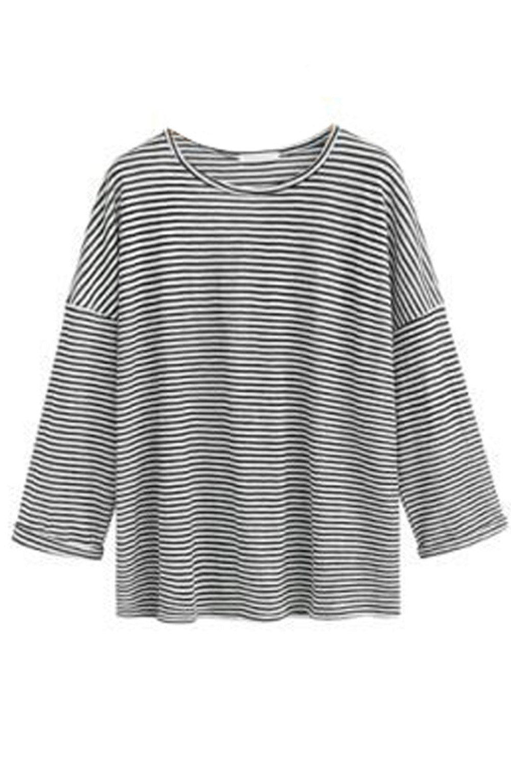 Women Thin Striped Round Neck Casual Top