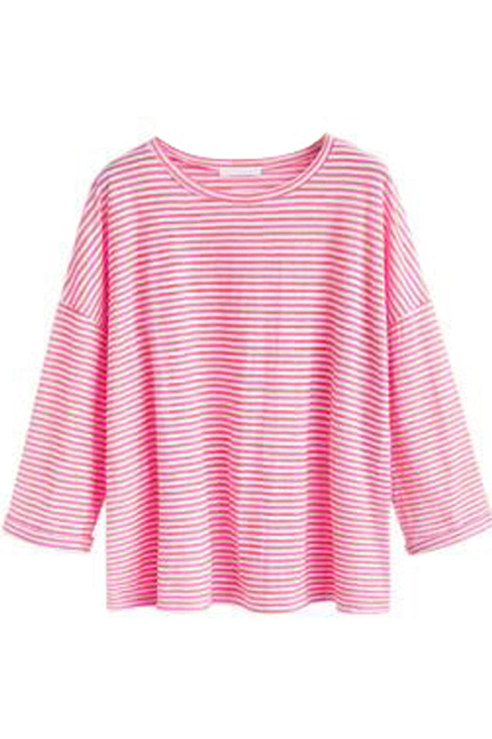 Women Thin Striped Round Neck Casual Top
