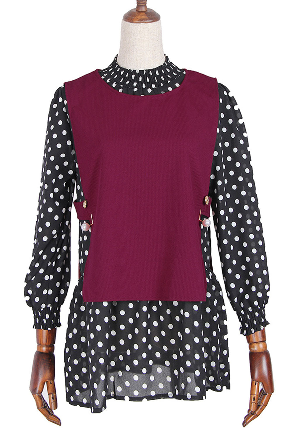 Women High Neck Polka Dot Printed Shirt