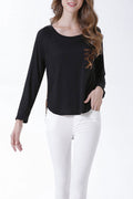 Women Round Neck Chest Pocket Slim Top