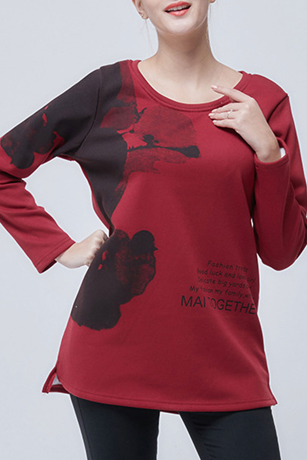 Women Warm Long Sleeved Printed Top