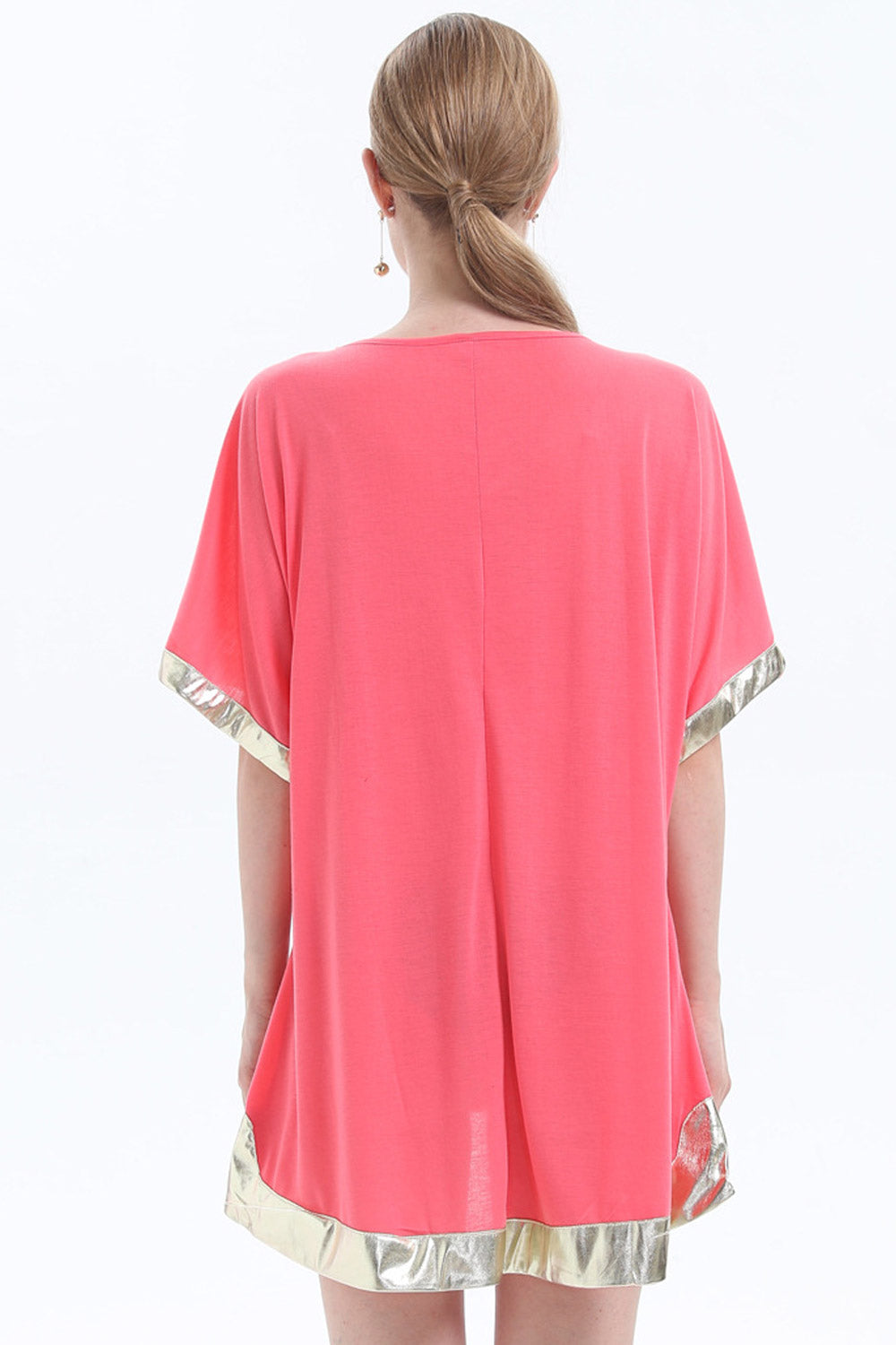 Women V-Neck Solid Colored Loose Top