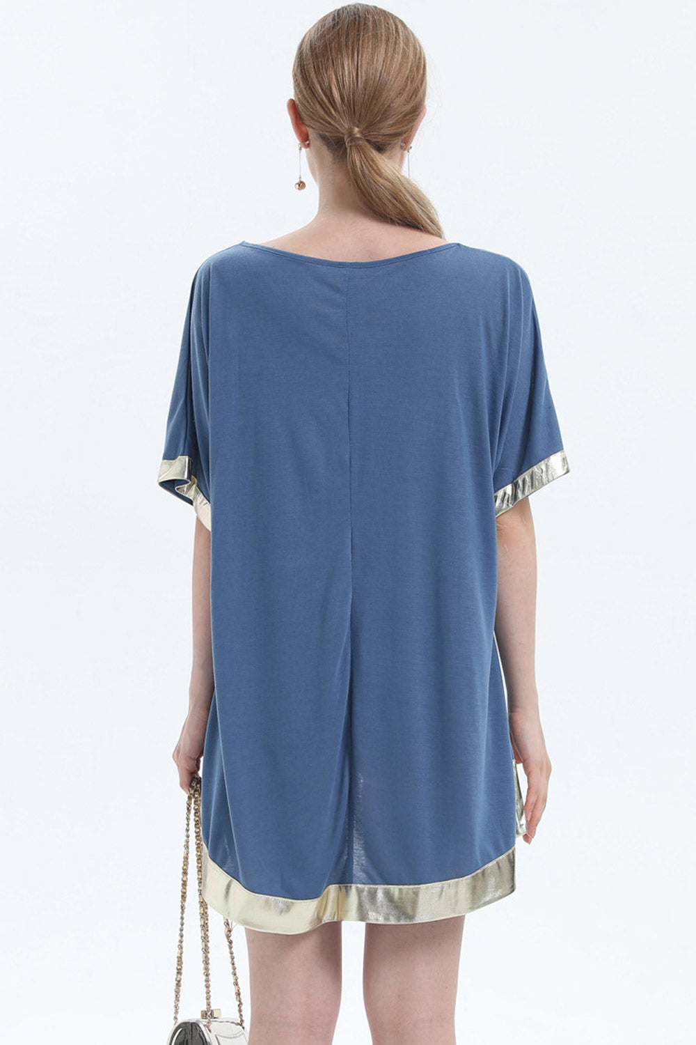 Women V-Neck Solid Colored Loose Top