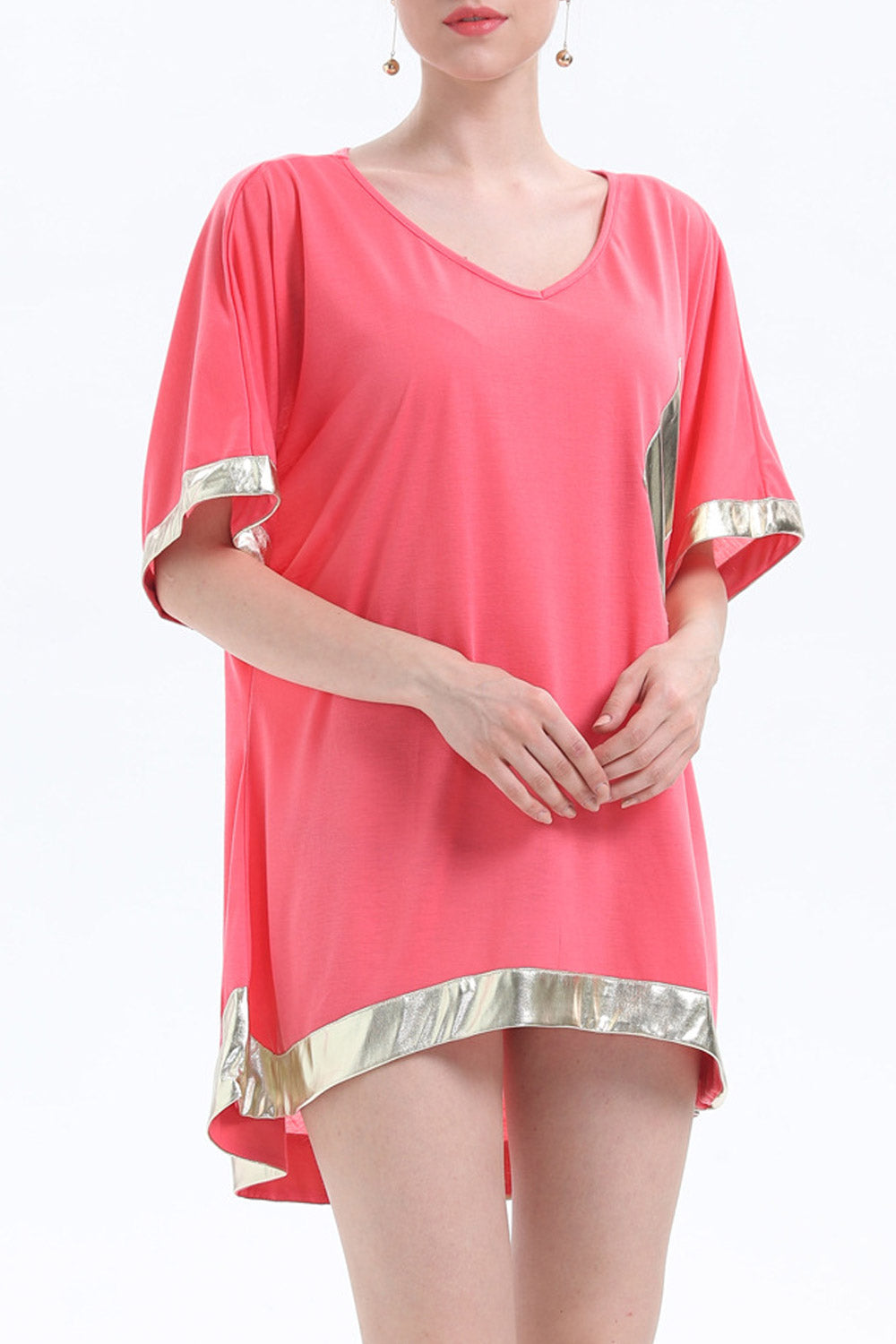 Women V-Neck Solid Colored Loose Top