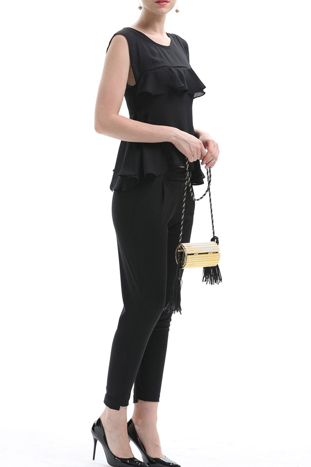 Women Round Neck Ruffled Chiifon Top