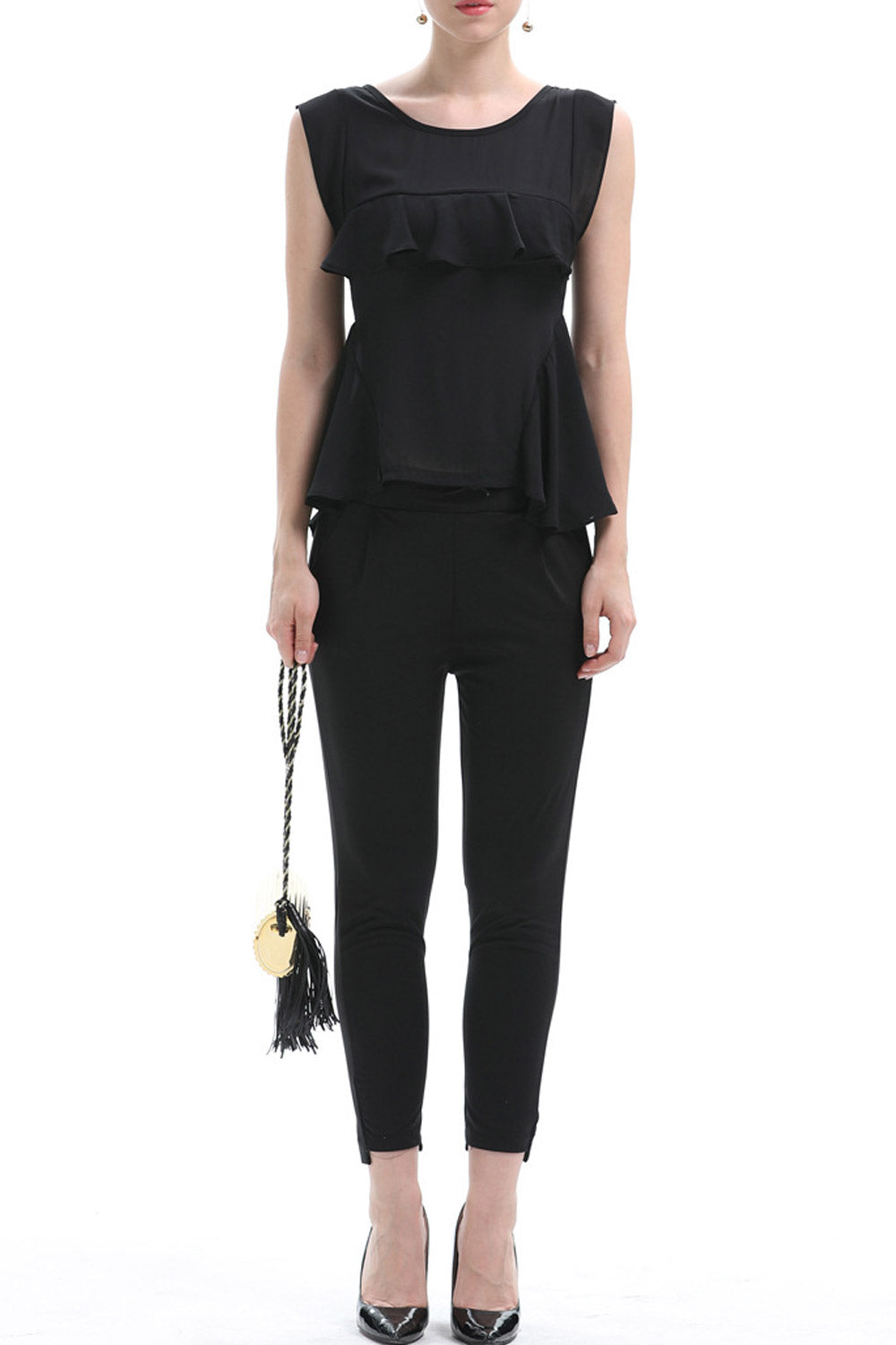 Women Round Neck Ruffled Chiifon Top