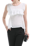 Women Round Neck Ruffled Chiifon Top