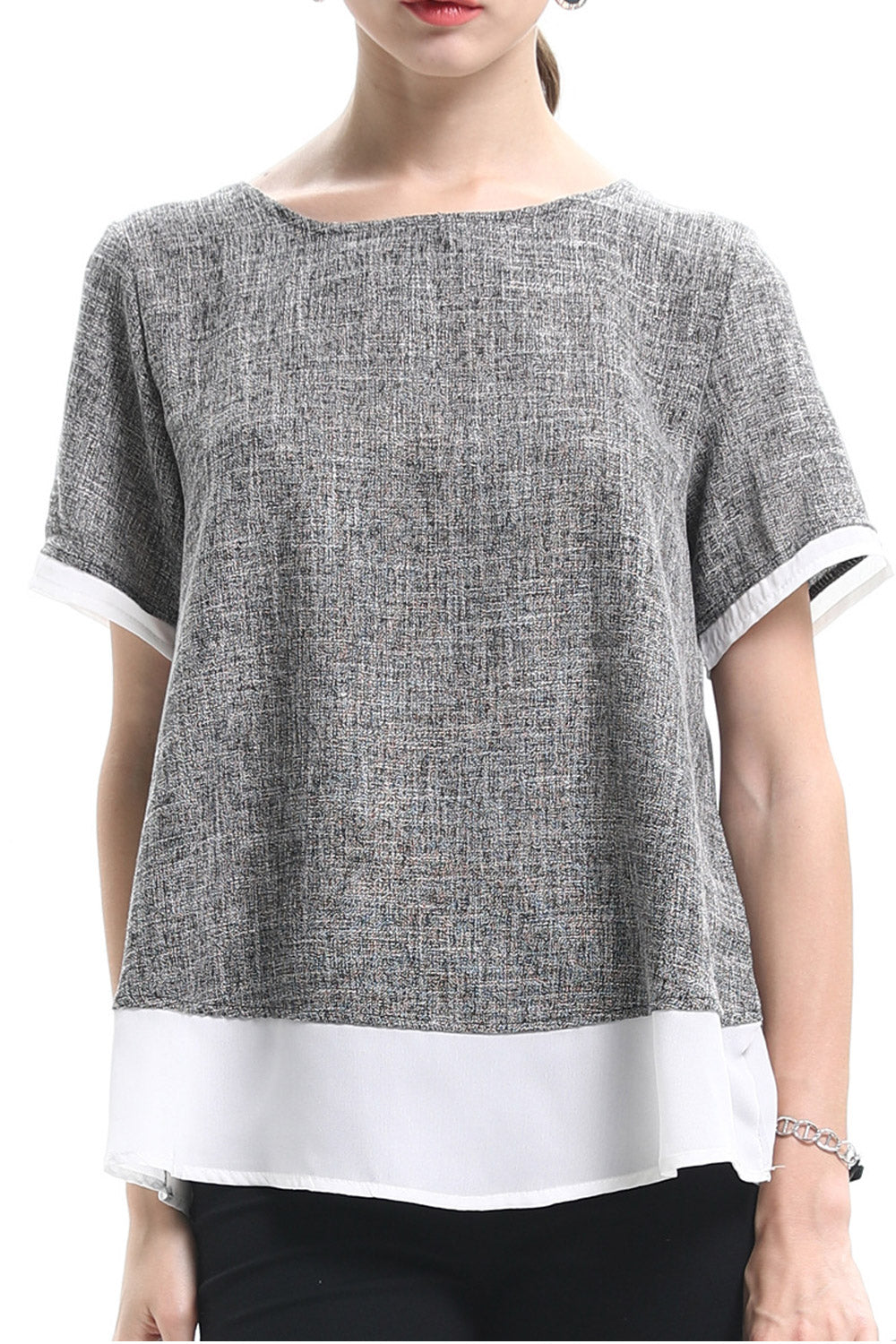 Women V-Neck Solid Pattern Contrast Top