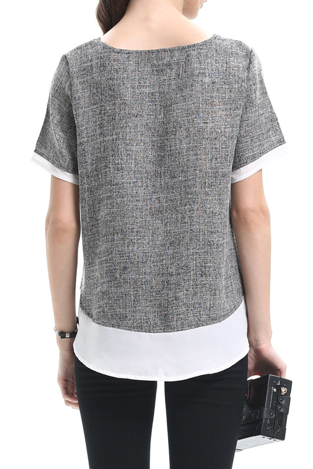 Women V-Neck Solid Pattern Contrast Top