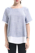 Women V-Neck Solid Pattern Contrast Top