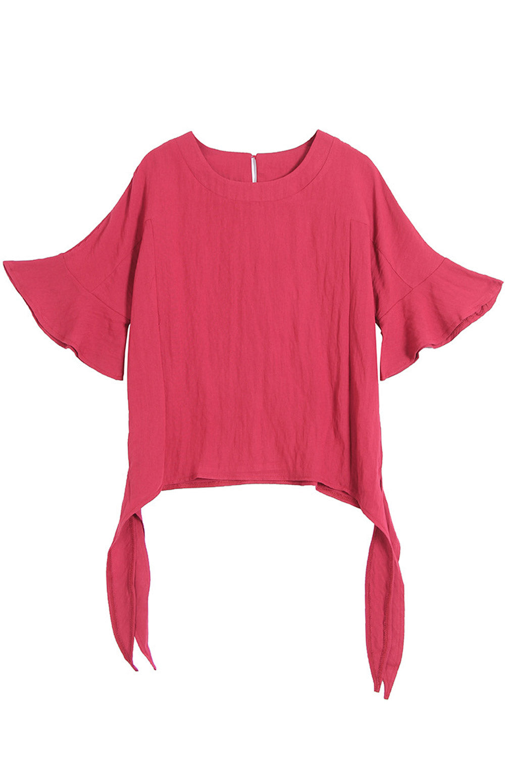 Women Trumpet Sleeve Tie Hem Fashion Blouse