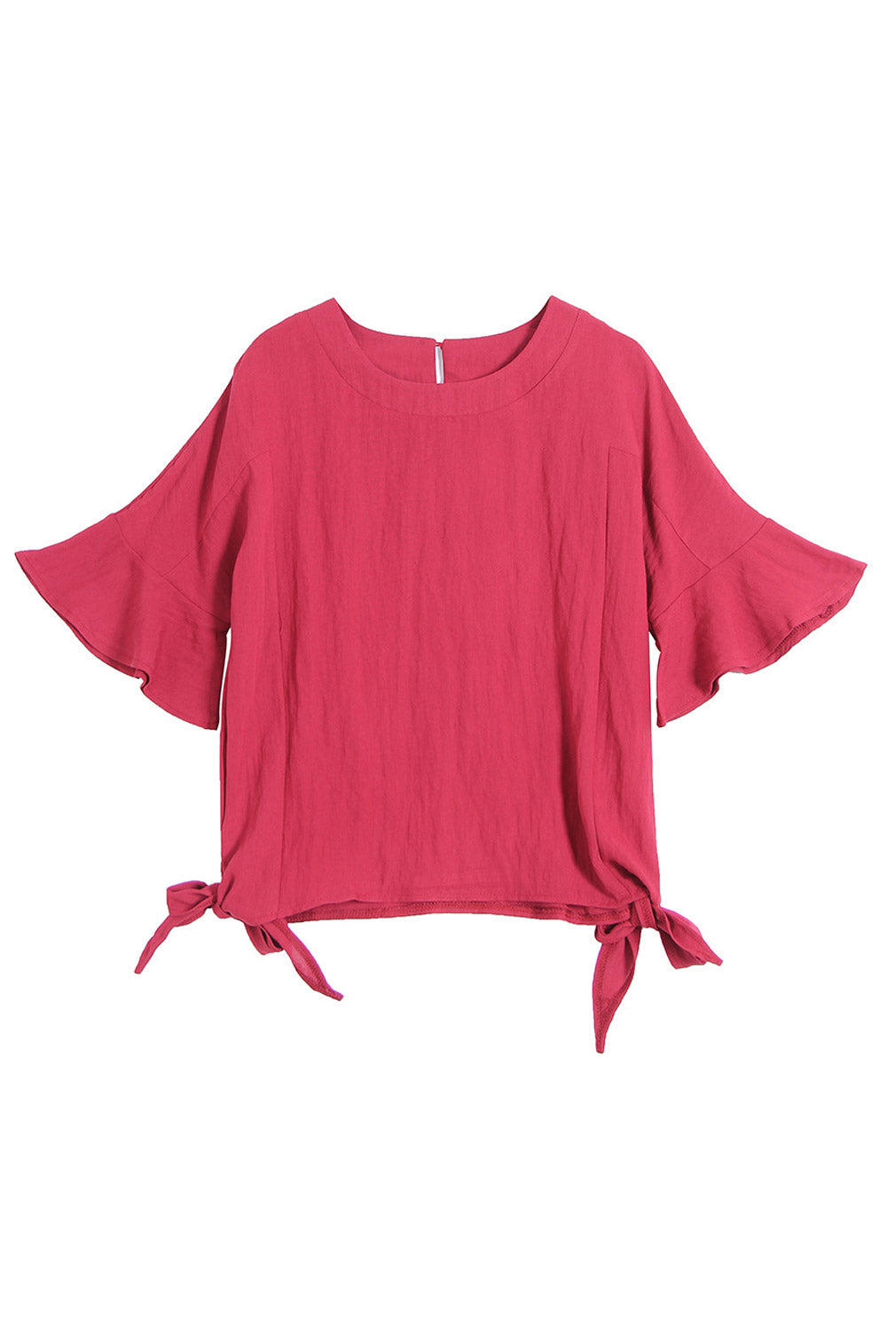 Women Trumpet Sleeve Tie Hem Fashion Blouse