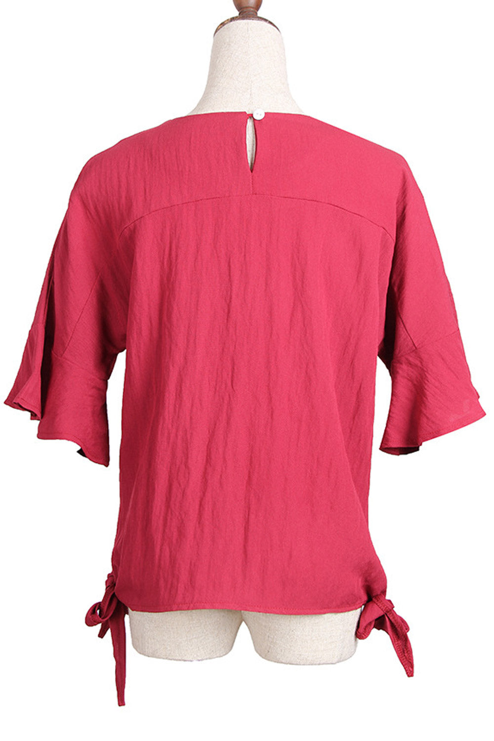 Women Trumpet Sleeve Tie Hem Fashion Blouse