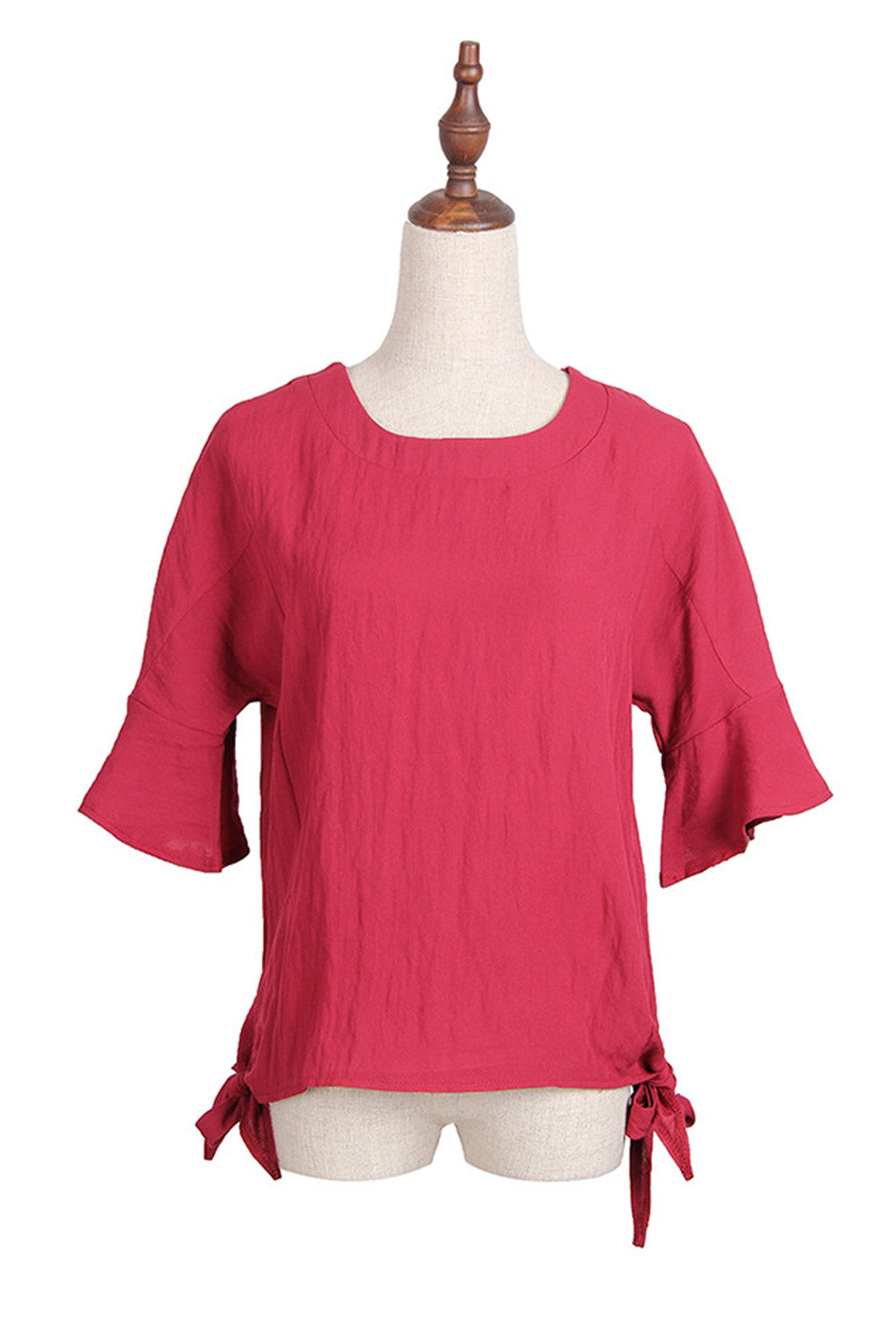 Women Trumpet Sleeve Tie Hem Fashion Blouse