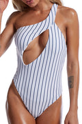 Women One Shoulder Pretty Stripe Pattern One Piece Stylish Swimwear