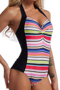 Women Beautiful Colorful Stripe Pattern One Piece Slim Fit Swimwear