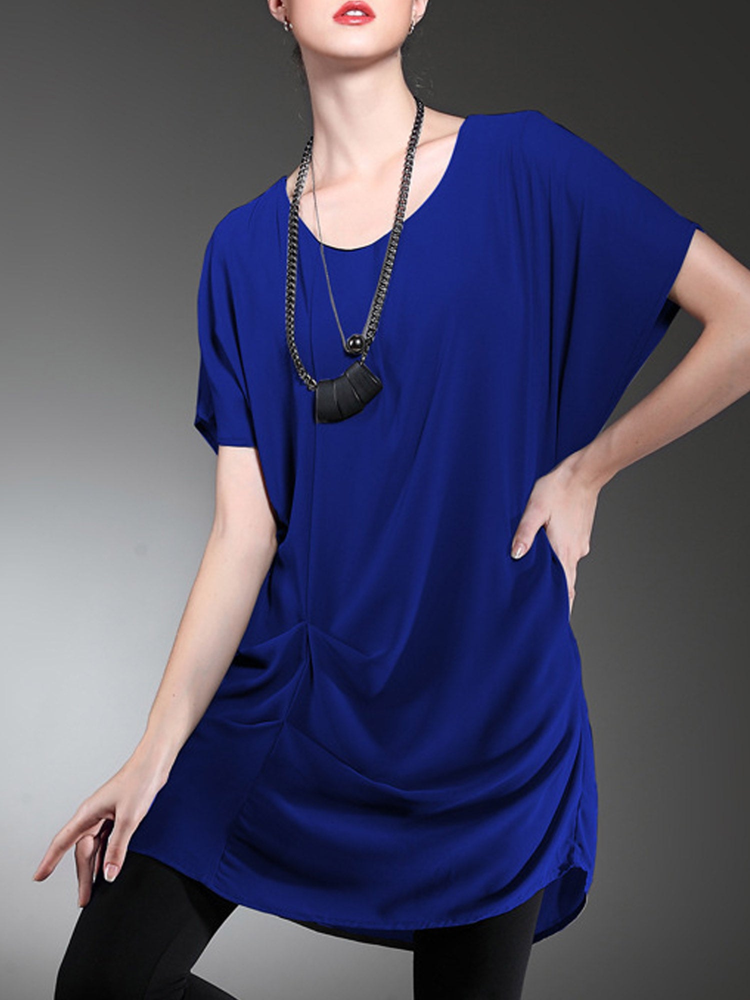 Women Round Neck Bat Sleeve Chiffon Dress