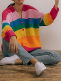 Women Thick Striped Rainbow Cardigan
