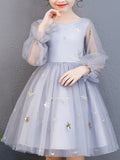 Kids Girls Round Neck Flower Lace Occasional Dress