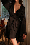 Women Easy Deep V Neck Delightful Solid Pattern Thin Long Sleeve Night Wear Lingerie