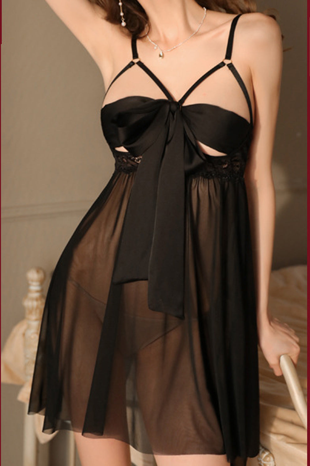 Women Knotted Bust Superb Solid Pattern Adjustable Straped Shoulder Night Wear Resful Lingerie