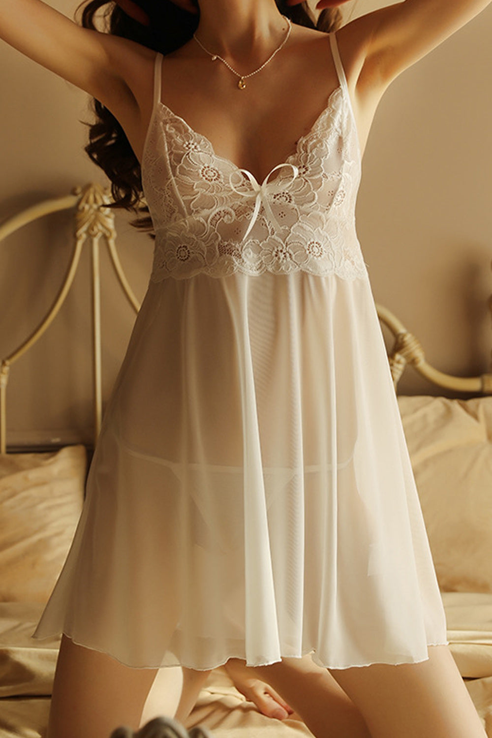 Women Easy Straped Shoulder Relax Fit Awesome Lace Pattern Summer Night Wear Lingerie