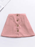 Kids Girls Solid Pattern Button Closure Stylish Skirt