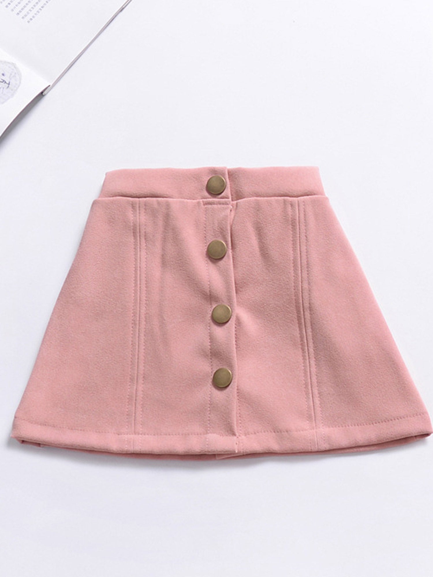 Kids Girls Solid Pattern Button Closure Stylish Skirt