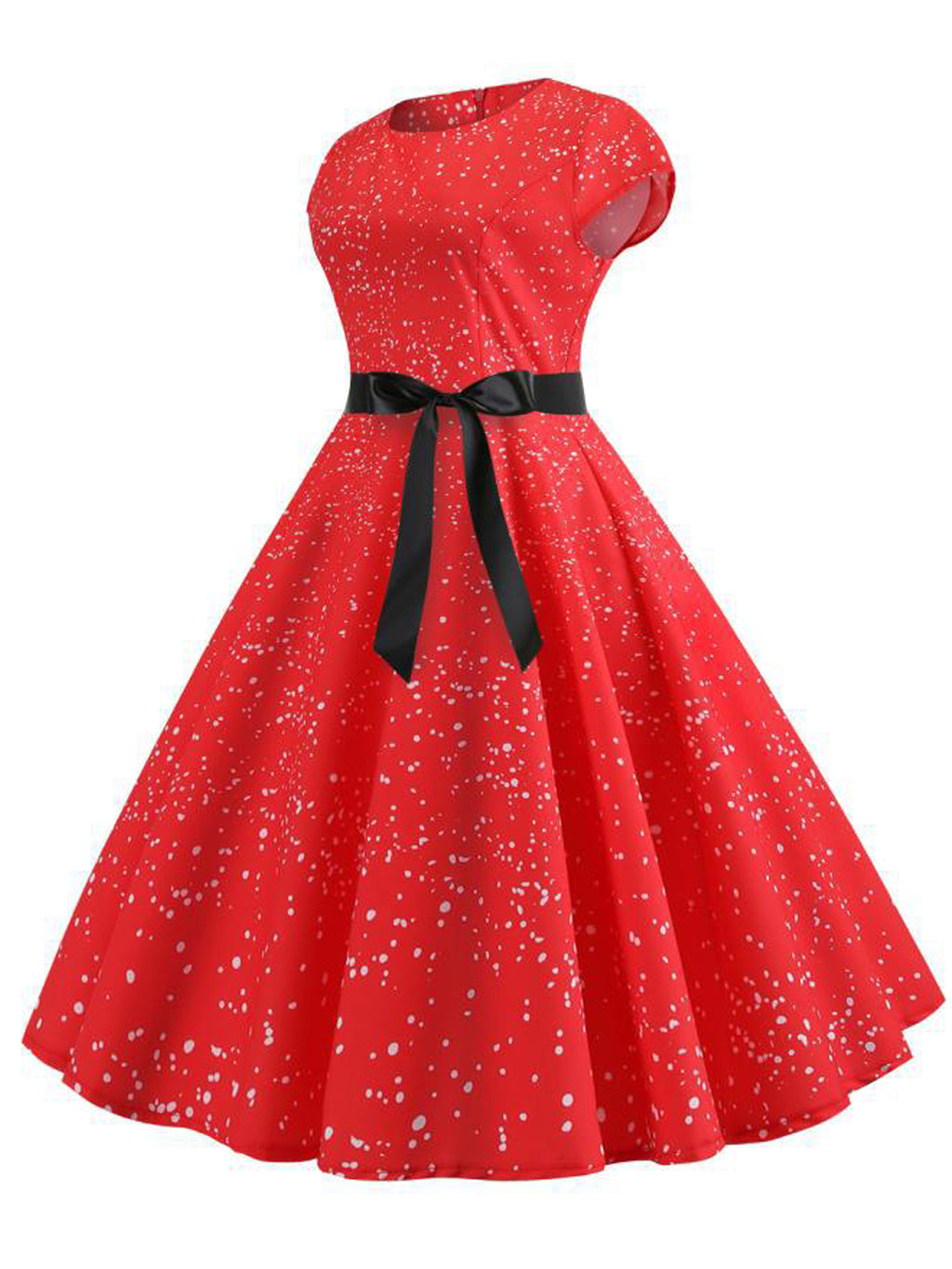 Women Round Neck Small Sleeve Printed Swing Dress