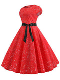 Women Round Neck Small Sleeve Printed Swing Dress