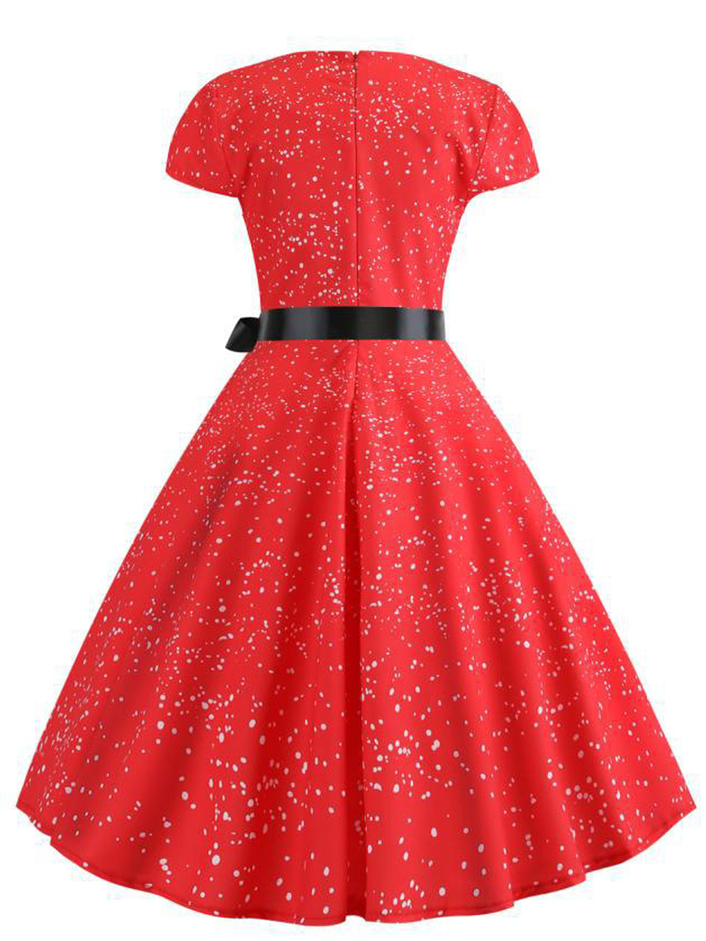 Women Round Neck Small Sleeve Printed Swing Dress