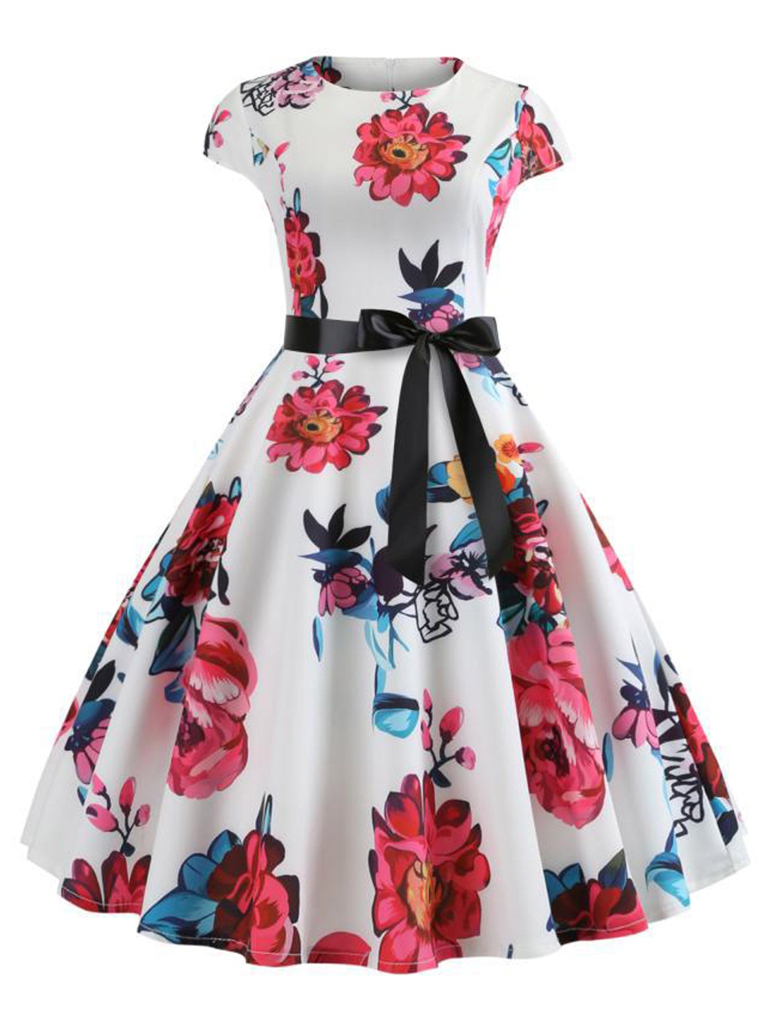 Women Fashion Floral Printed Small Sleeve Dress