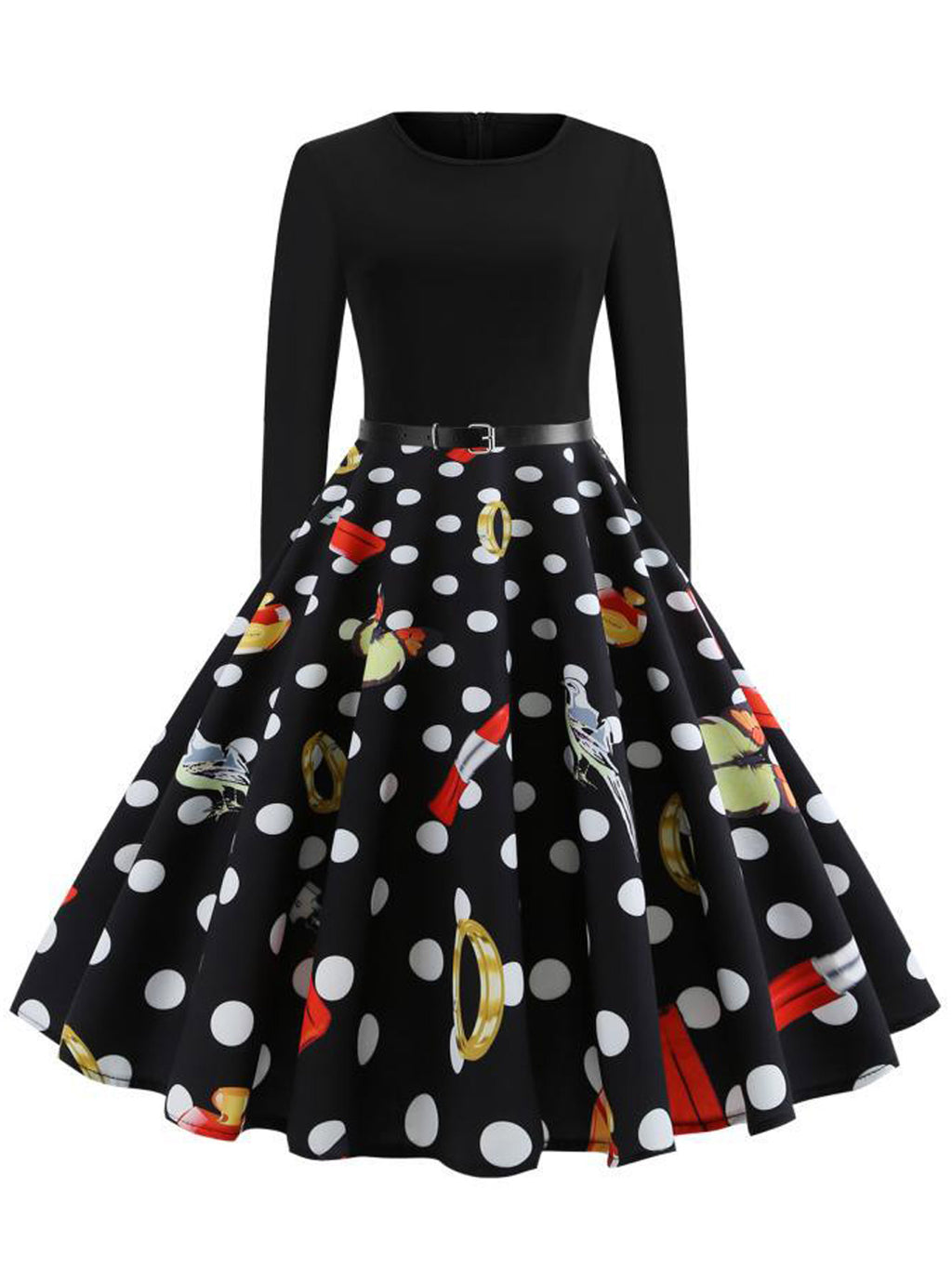 Women Round Neck Printed Skirt Relaxing Dress
