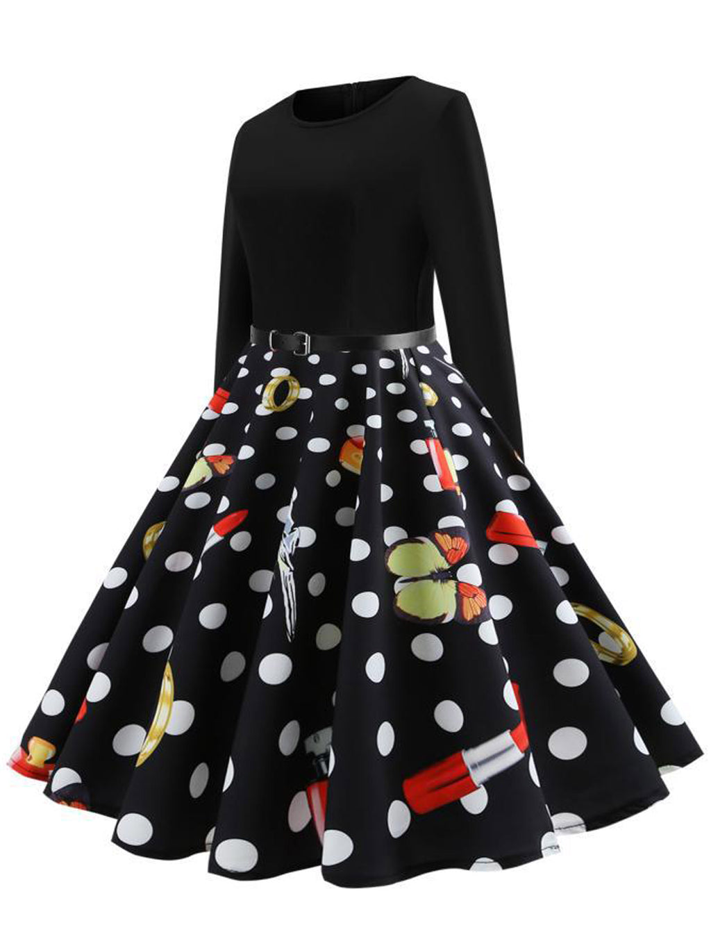 Women Round Neck Printed Skirt Relaxing Dress