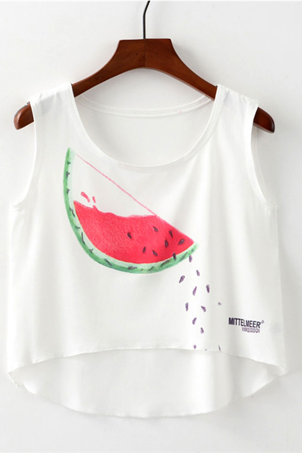 Women Round Neck Watermelon Printed Cropped Camisole Top