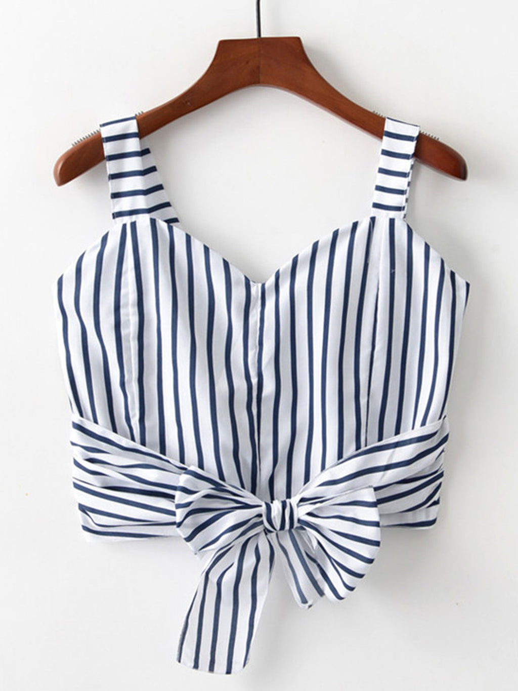 Women Striped Bow Hem Wrinkled Camisole Top