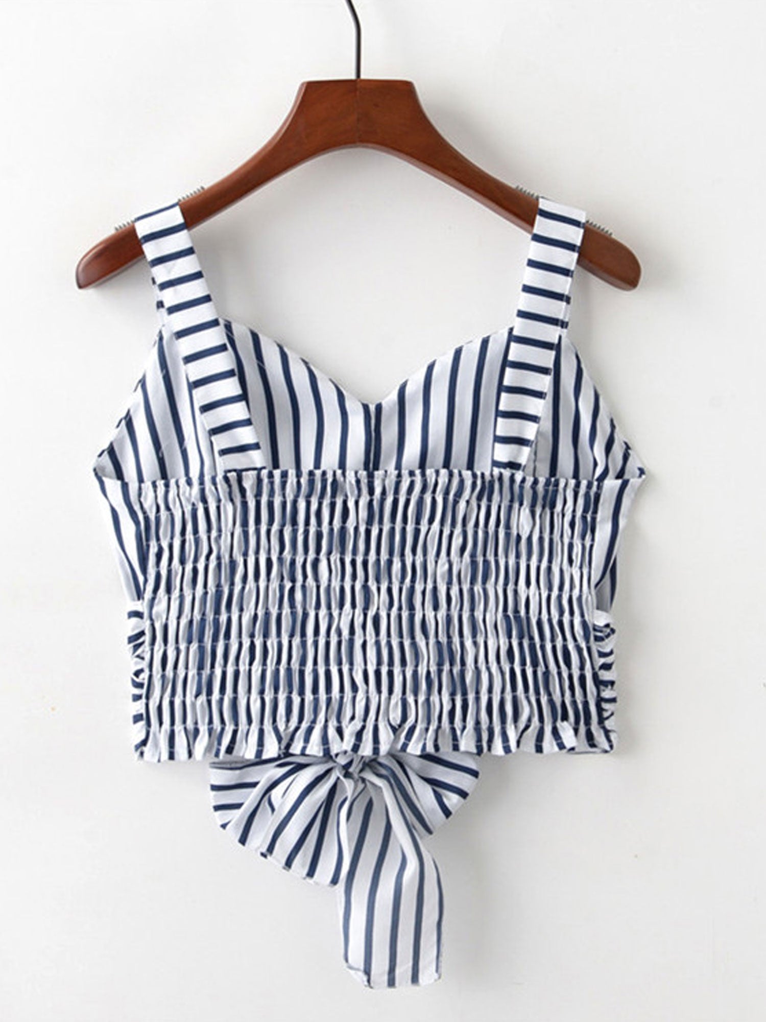 Women Striped Bow Hem Wrinkled Camisole Top