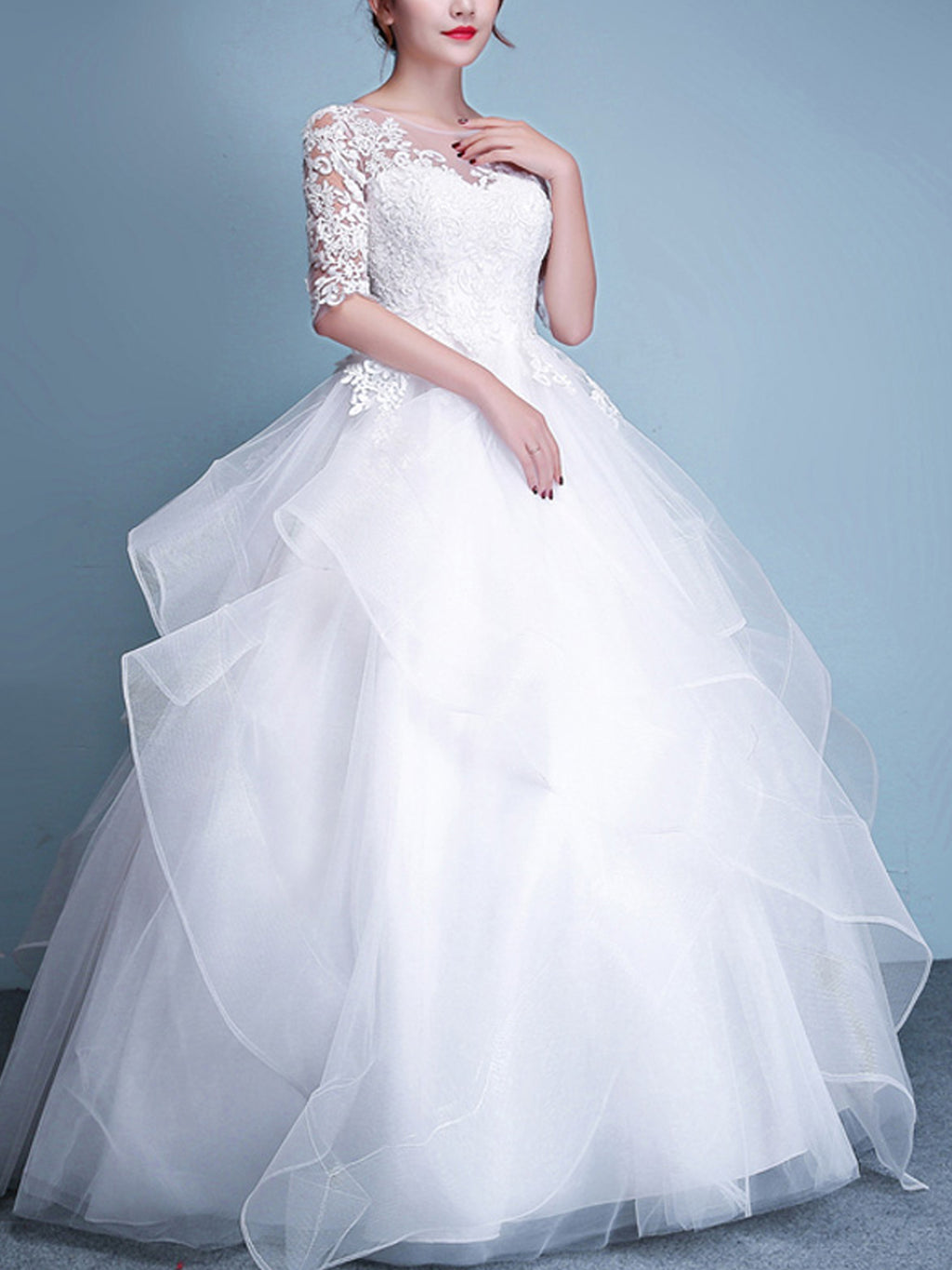 Women Round Neck Ball Gown Beautiful Wedding Dress