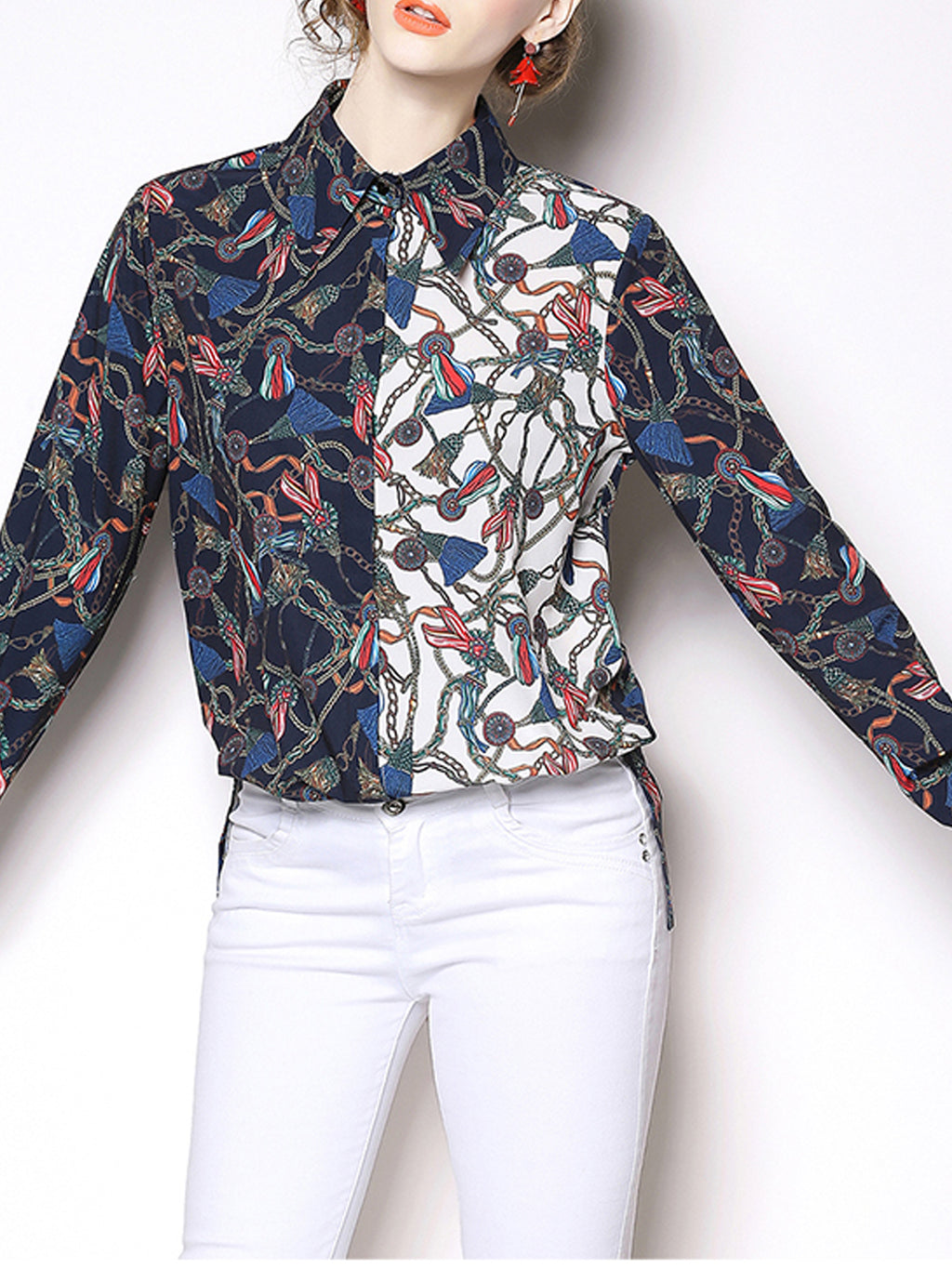 Women Slim Long Sleeved Printed Casual Shirt