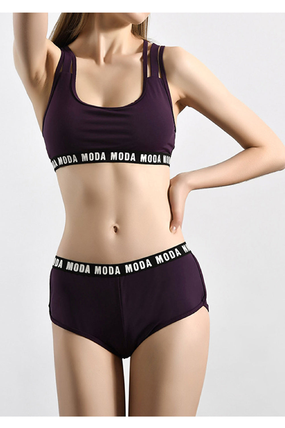 Women Lovely Solid Colored Restful Straped Neck Slim Fit Two-Piece Convinient Swimwear