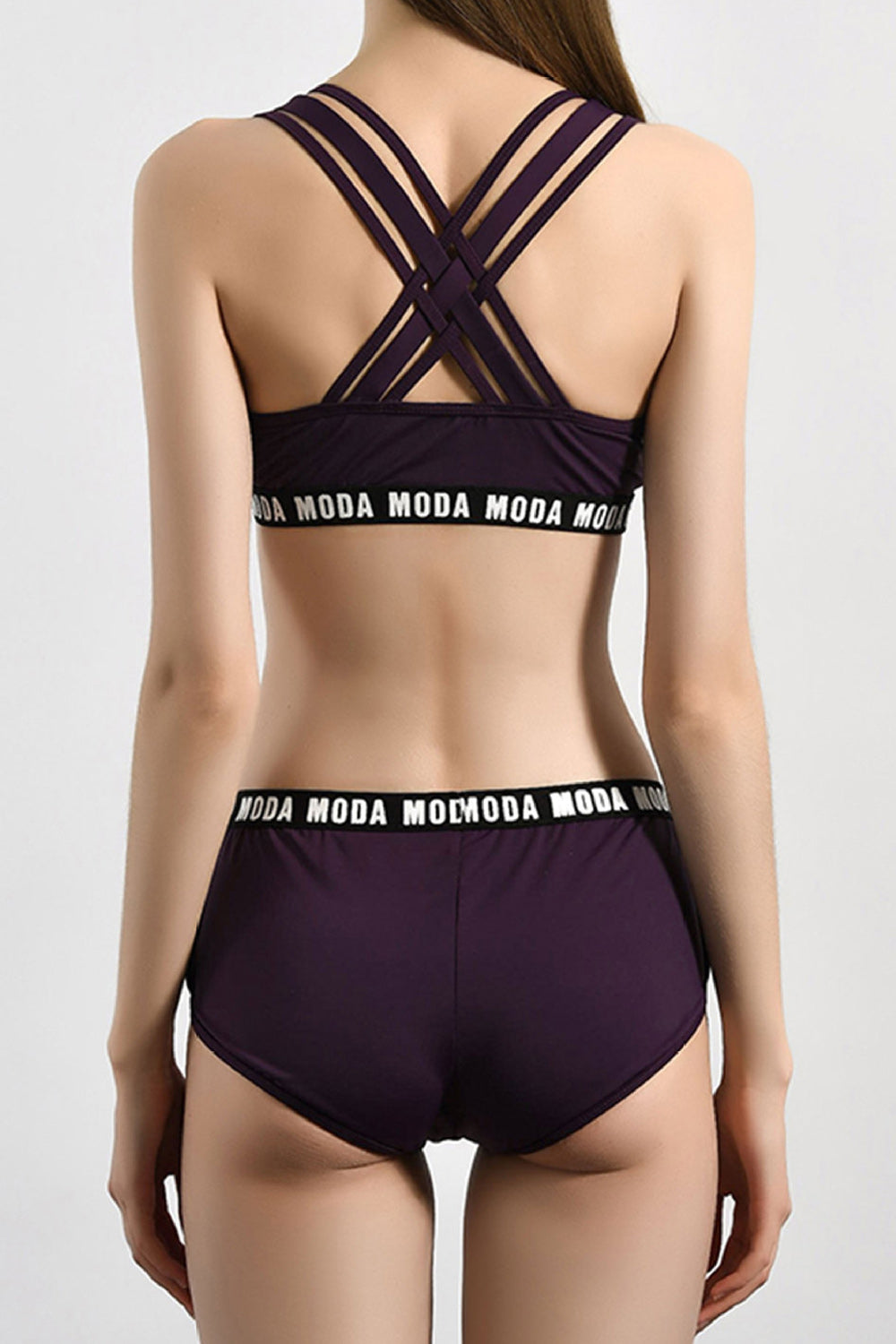 Women Lovely Solid Colored Restful Straped Neck Slim Fit Two-Piece Convinient Swimwear