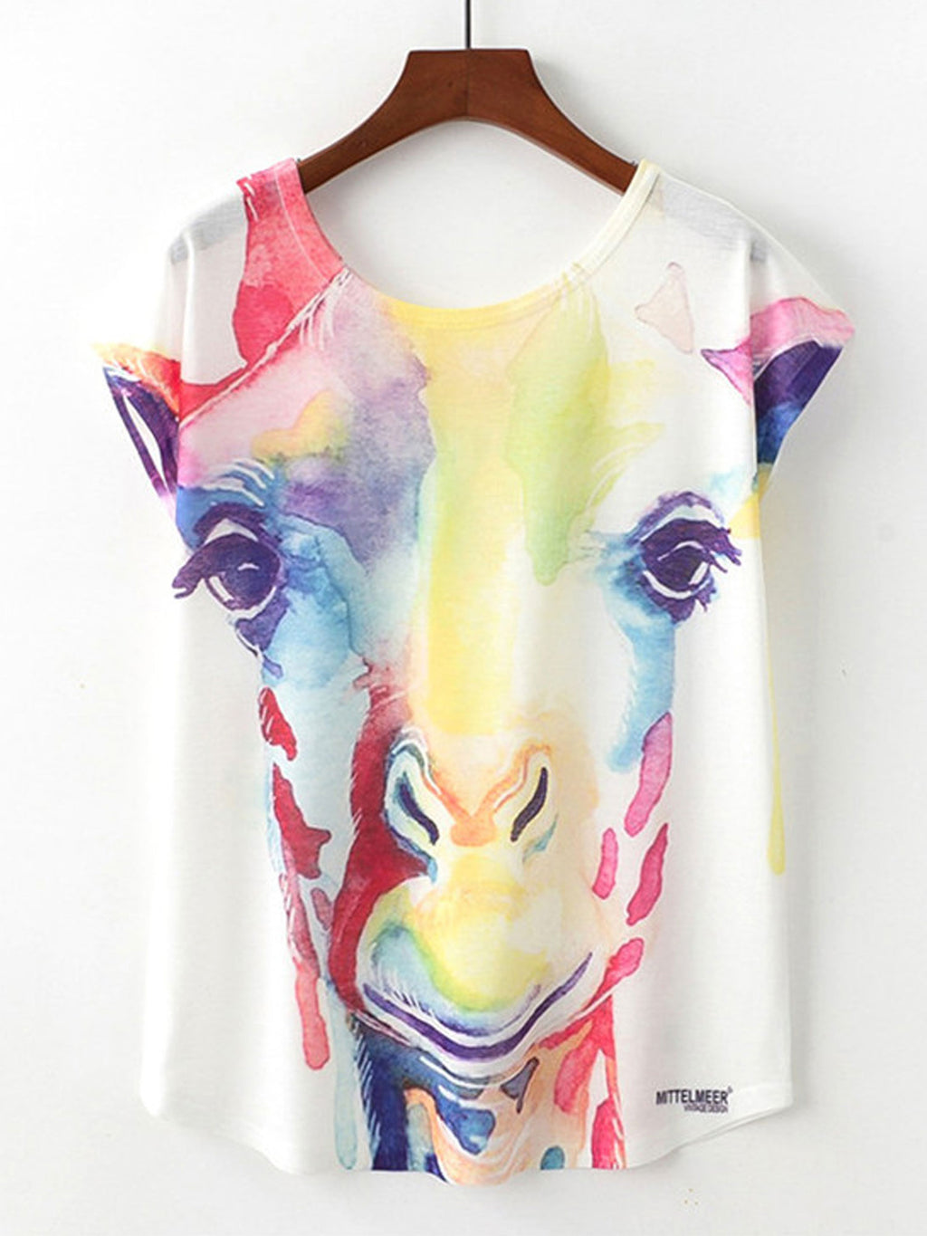 Women Painted Giraffe Loose Summer T-Shirt