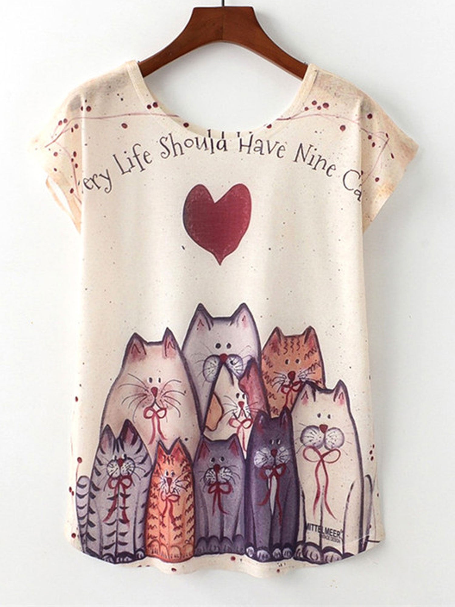 Women Cartoon Pattern Round Neck Loose T-Shirt