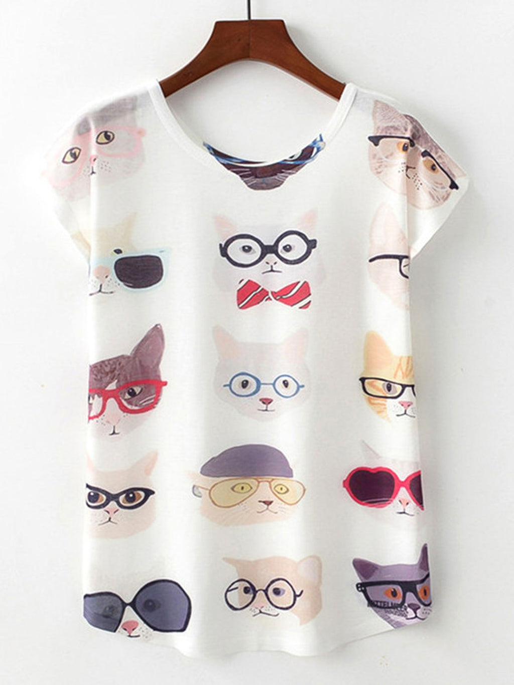 Women Loose Cat Printed Casual Summer T-Shirt