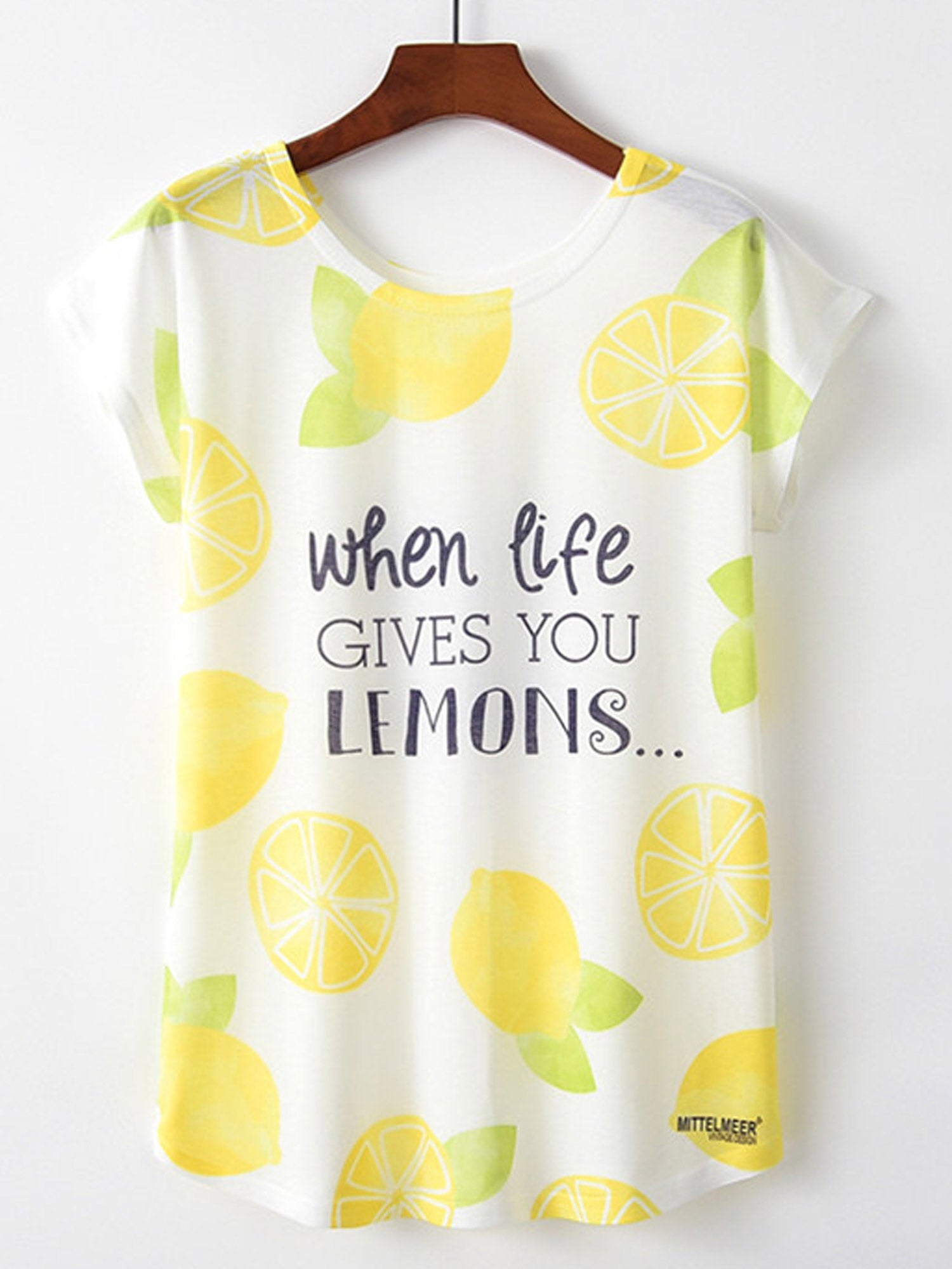 Women Cute Lemon Printed Loose Summer T-