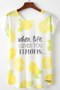 Women Cute Lemon Printed Loose Summer T-