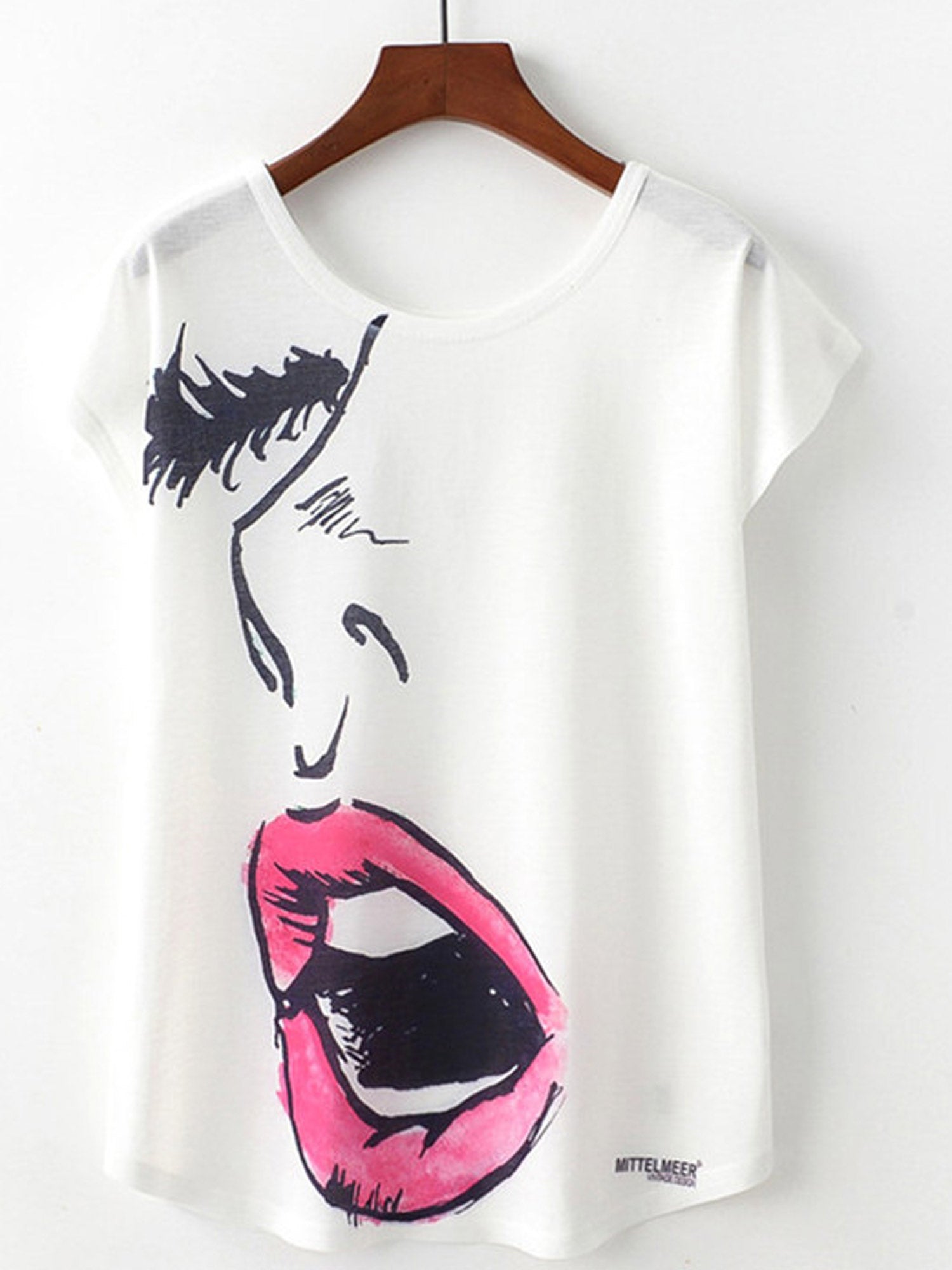 Women Side Face Print Loose Short Sleeve T-Shirt