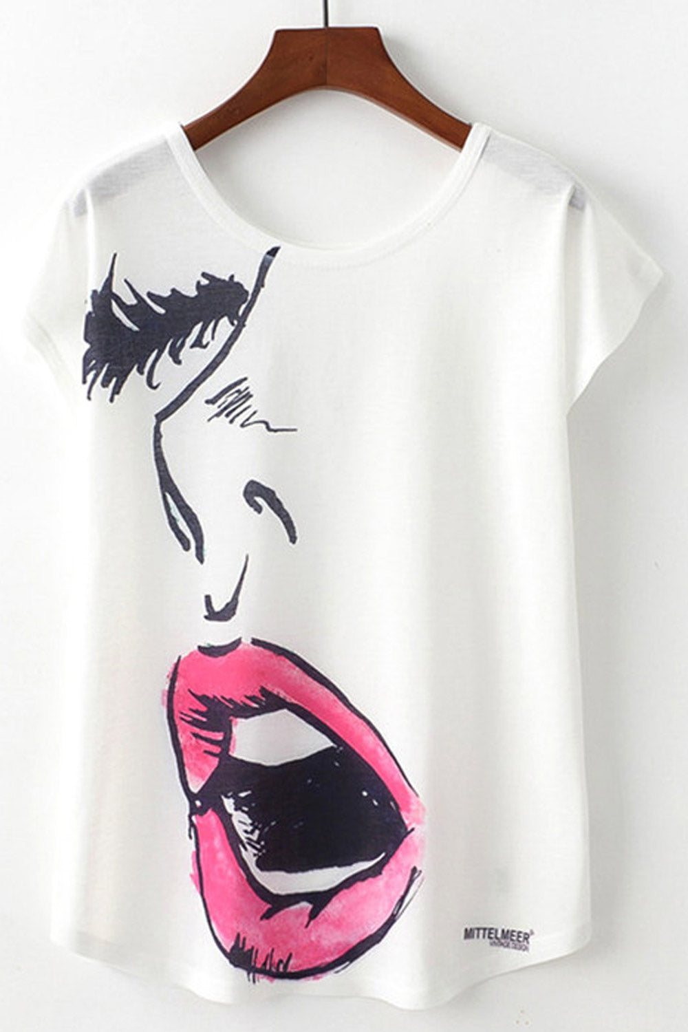 Women Side Face Print Loose Short Sleeve T-Shirt