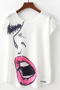 Women Side Face Print Loose Short Sleeve T-Shirt